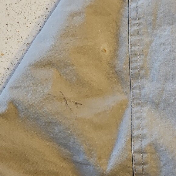 Vintage LL Bean Chore Jacket Mens L Leather Collar Beige Canvas Quilt Lined Work - Picture 12 of 13